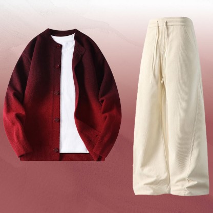 Zweiteiliger Cardigan mit Farbverlauf und Cordhose - Set G - 4XL - image 7