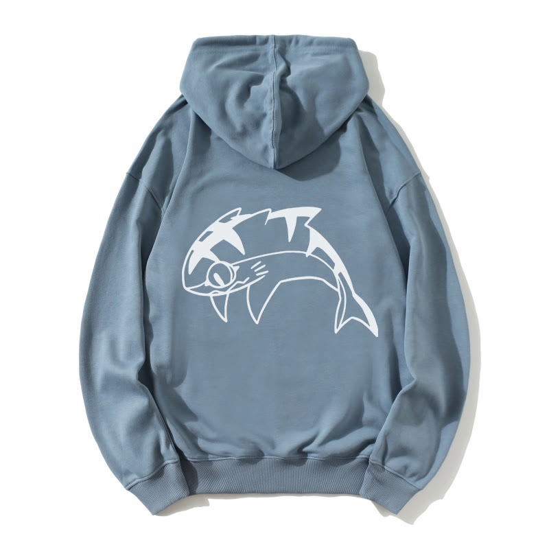 Lockerer Hoodie mit springendem Hai-Grafik - Dusty Blue - 5XL - image 3