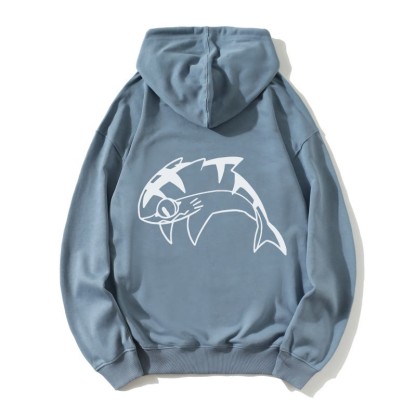 Lockerer Hoodie mit springendem Hai-Grafik - Dusty Blue - 5XL - image 3