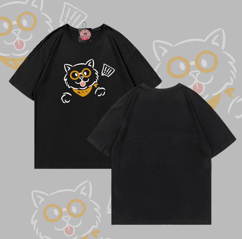 Modakawa T-Shirt aus 100 % Baumwolle mit überraschter Katze - Black - 5XL - image 3