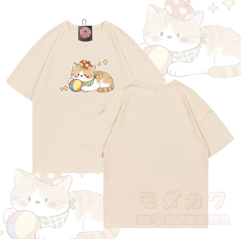 Modakawa T-Shirt aus 100 % Baumwolle mit Katzenmotiv - Aprikose - 5XL - image 6