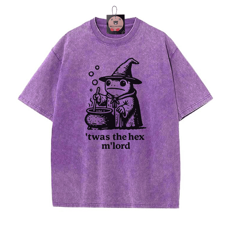 'TWAS THE' HEX M'LORD Zauberer Frosch Grafik Unisex Vintage Washed T-Shirt - Lila - 5XL - image 6