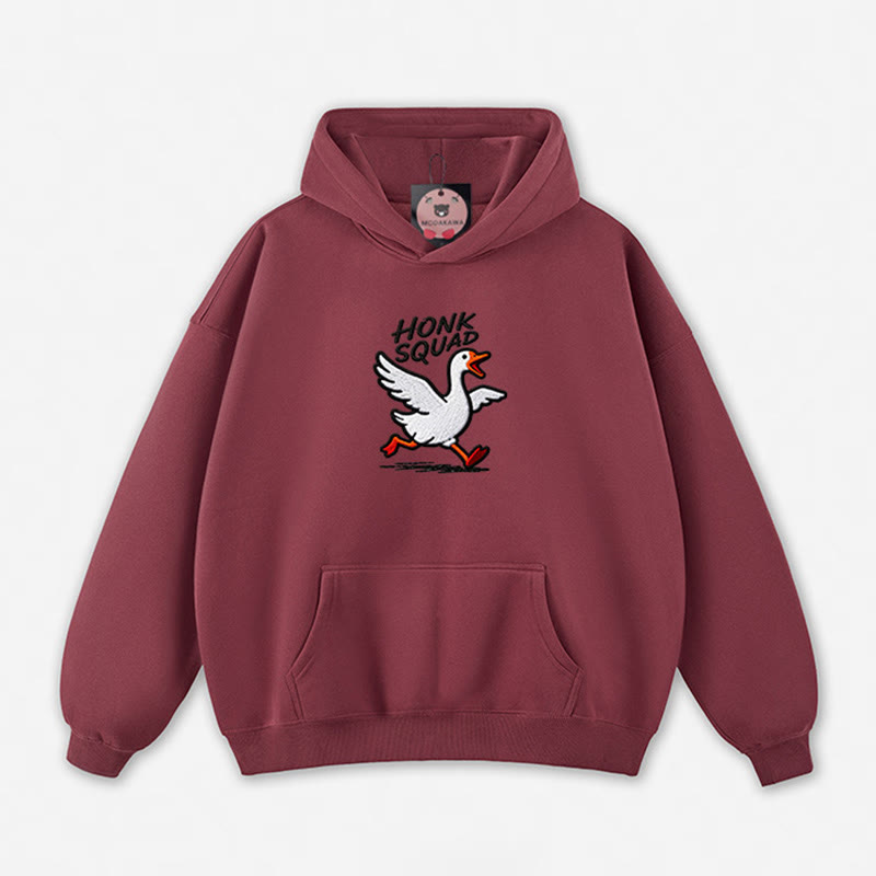 HONK SQUAD Running Goose Graphic Loose Hoodie - Dark Red - 5XL - image 7