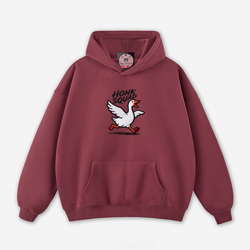 HONK SQUAD Running Goose Graphic Loose Hoodie - Dark Red - 5XL - image 7