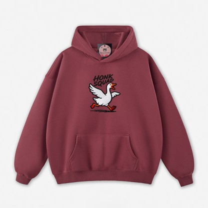 HONK SQUAD Running Goose Graphic Loose Hoodie - Dark Red - 5XL - image 7
