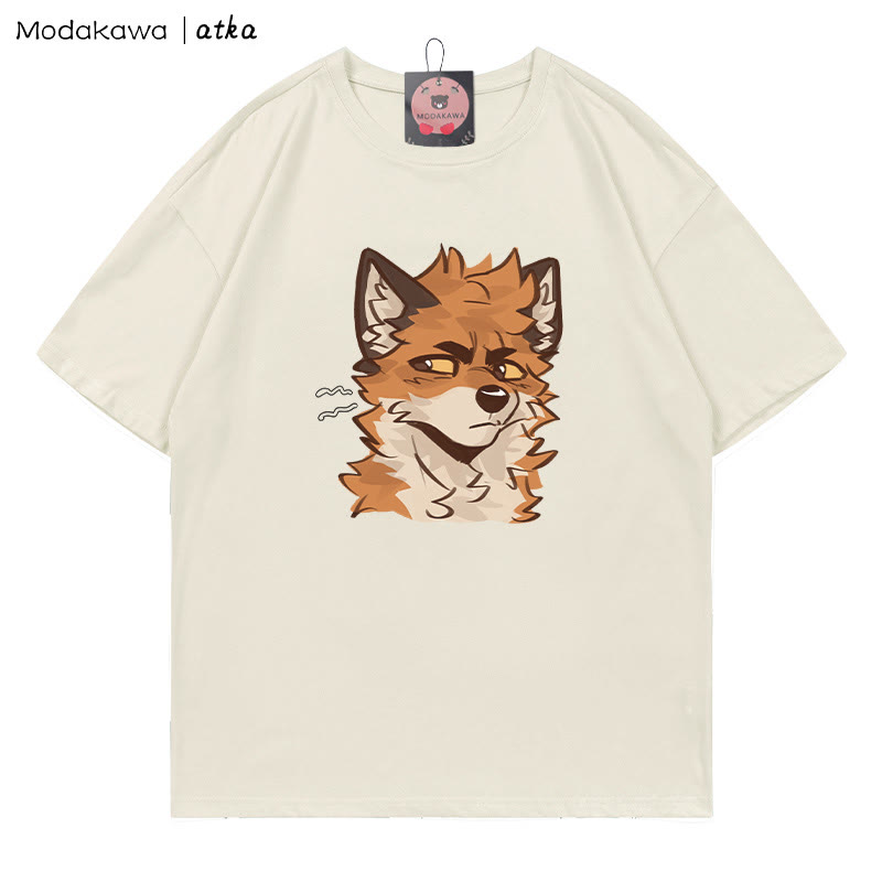MODAKAWA X atka T-Shirt mit frechem Fuchsgesicht-Grafik - Beige - 5XL - image 6