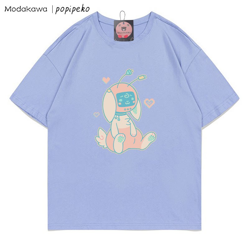MODAKAWA X popipeko Robot Bunny Print T-Shirt - Lavender Blue - 5XL - image 10