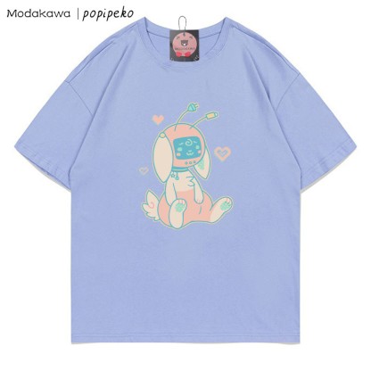 MODAKAWA X popipeko Robot Bunny Print T-Shirt - Lavender Blue - 5XL - image 10