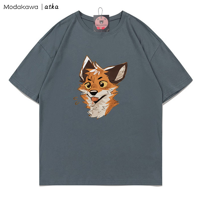 MODAKAWA X atka Freches T-Shirt mit Fuchsmotiv und herausgestreckter Zunge - Grey - 5XL - image 3