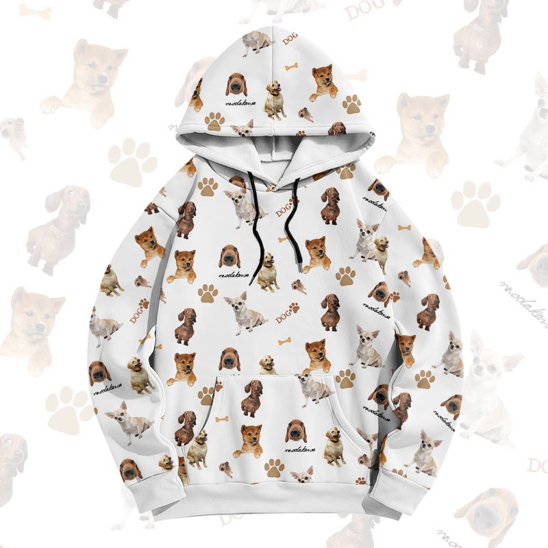 MODAKAWA Pullover-Hoodie mit lustigem Hundemotiv und Allover-Print - White - 8XL - image 3