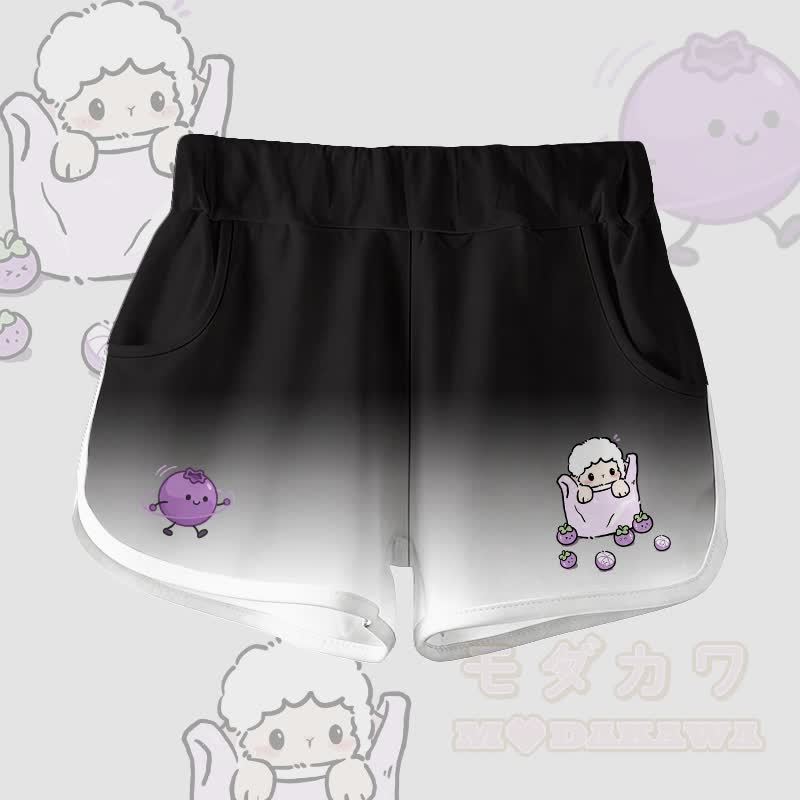 Zweiteiliges Set aus 100% Baumwolle mit Schaf- und Blaubeermotiv, dazu passende Shorts und ein Farbverlauf-Set von Modakawa - Schwarze Shorts - 5XL - image 6