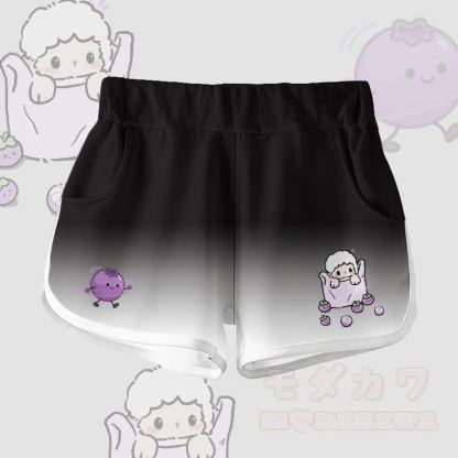 Zweiteiliges Set aus 100% Baumwolle mit Schaf- und Blaubeermotiv, dazu passende Shorts und ein Farbverlauf-Set von Modakawa - Schwarze Shorts - 5XL - image 6