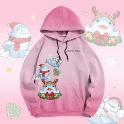 MODAKAWA Pullover-Hoodie mit Farbverlauf und Weihnachtshai-Grafik-Allover-Print - Rosa - 5XL - image 3