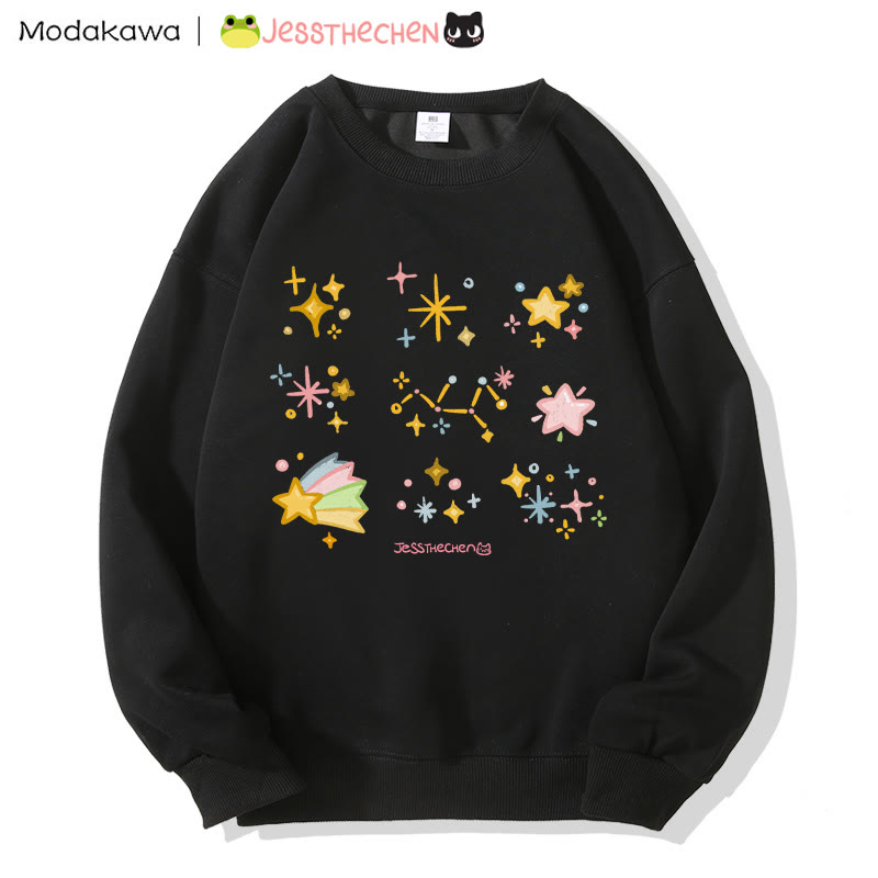 MODAKAWA X jessthechen Sweatshirt mit Sternenprint und Rundhalsausschnitt - Black - 5XL - image 3