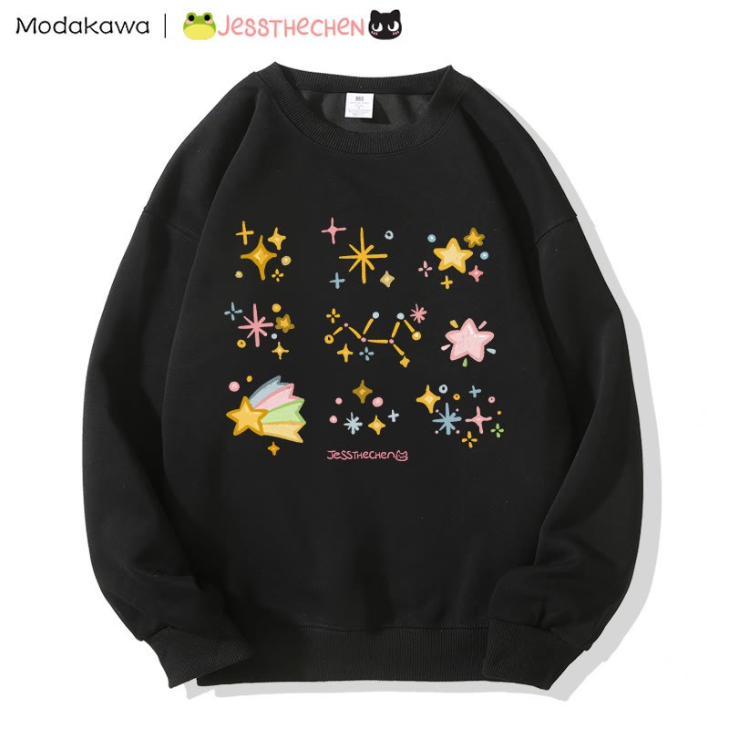 MODAKAWA X jessthechen Sweatshirt mit Sternenprint und Rundhalsausschnitt - Black - 5XL - image 3