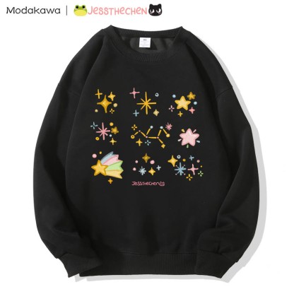 MODAKAWA X jessthechen Sweatshirt mit Sternenprint und Rundhalsausschnitt - Black - 5XL - image 3