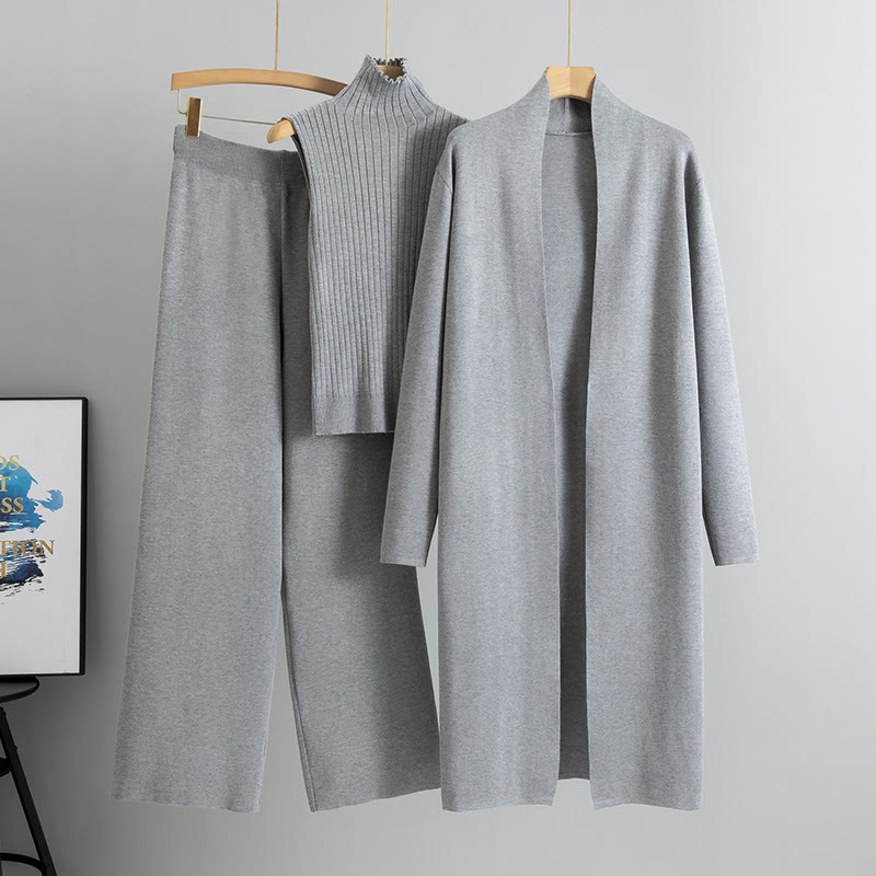 Dreiteiliges Set aus Strickweste, Strickjacke und Hose mit weitem Bein - Grau - One Size - image 6