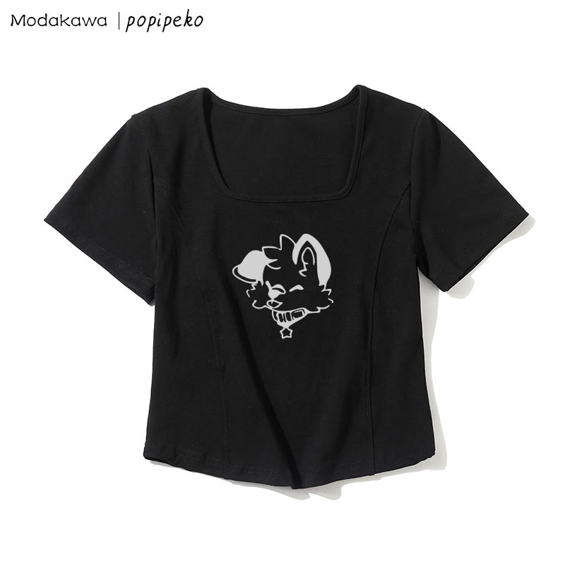 MODAKAWA X popipeko Puppy Graphic Square Neck T-Shirt - Black - 2XL - image 2