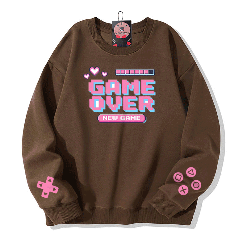 GAME OVER Grafik Modakawa Sweatshirt - Brown - 5XL - image 4