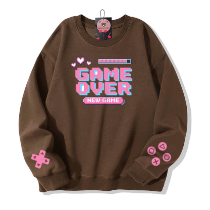 GAME OVER Grafik Modakawa Sweatshirt - Brown - 5XL - image 4