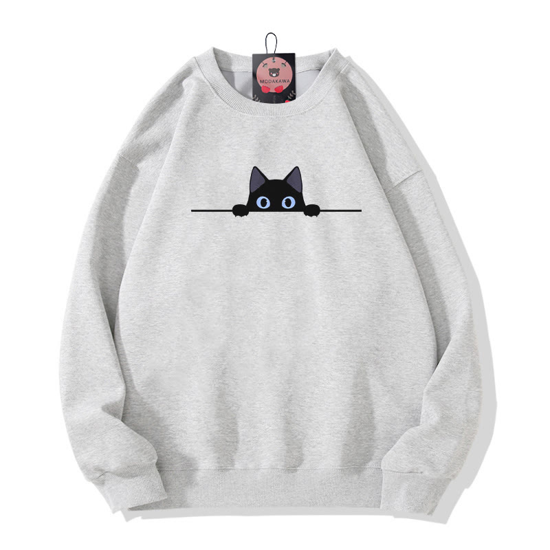 Modakawa Sweatshirt mit Katzenmotiv und Rundhalsausschnitt - Grey - 3XL - image 5