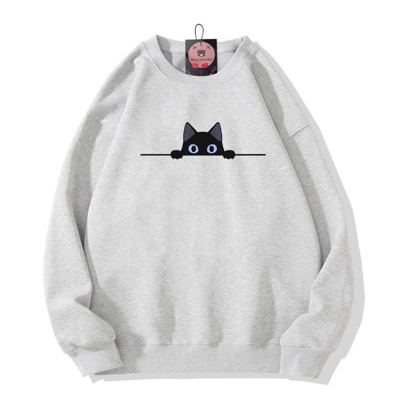 Modakawa Sweatshirt mit Katzenmotiv und Rundhalsausschnitt - Grey - 3XL - image 5