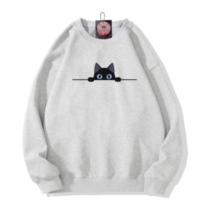 Modakawa Sweatshirt mit Katzenmotiv und Rundhalsausschnitt - Grey - 3XL - image 5