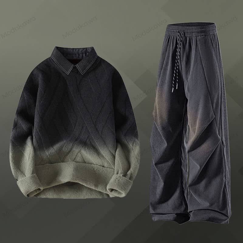 Zweiteiliger Pullover in Strickoptik mit Lagenlook und Cordhose - Satz L - 3XL - image 12