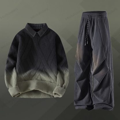 Zweiteiliger Pullover in Strickoptik mit Lagenlook und Cordhose - Satz L - 3XL - image 12