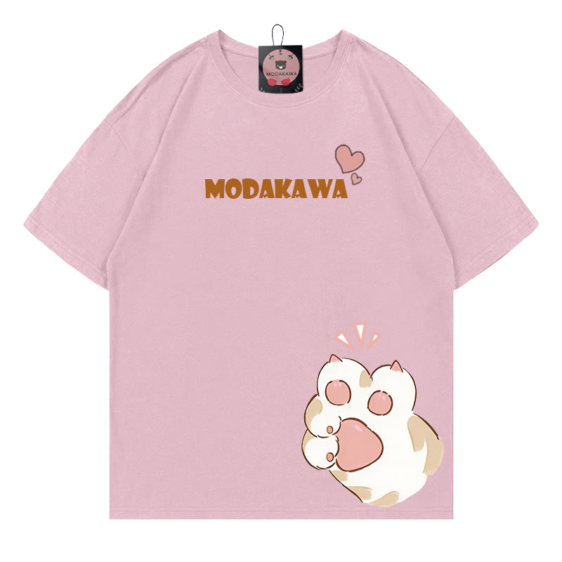 MODAKAWA T-Shirt mit Katzenpfoten-Schriftzug - Pink - 5XL - image 3