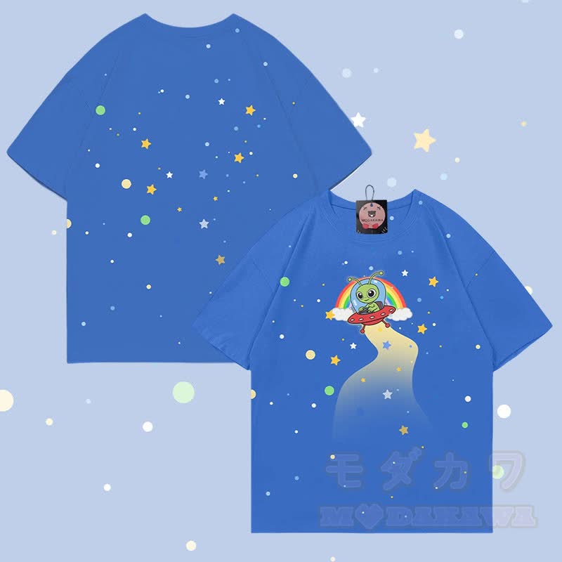 MODAKAWA Sternen-Alien-Grafik-Allover-Print-T-Shirt - Dunkelblau - 5XL - image 3
