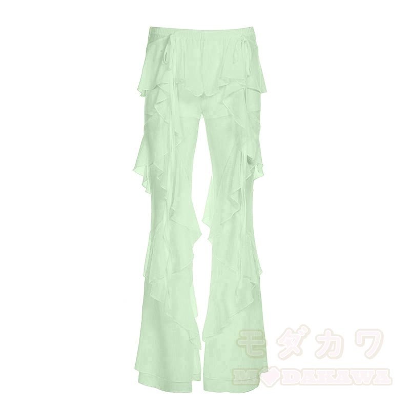 Rüschen-Stufenhose mit weitem Bein - Grün - XL - image 6