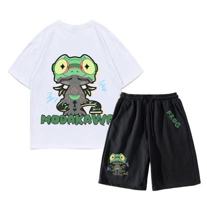 Lustiges T-Shirt mit Frosch-Grafik und dunkler Ästhetik, zweiteiliges Set - Weiß&Schwarz - C - 5XL - image 12