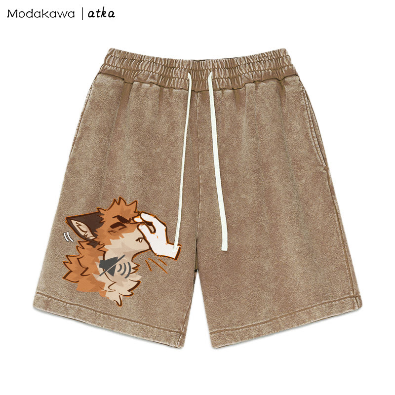 MODAKAWA X atka "Shhh" Fox Graphic Vintage Washed Shorts - Brown - 3XL - image 4