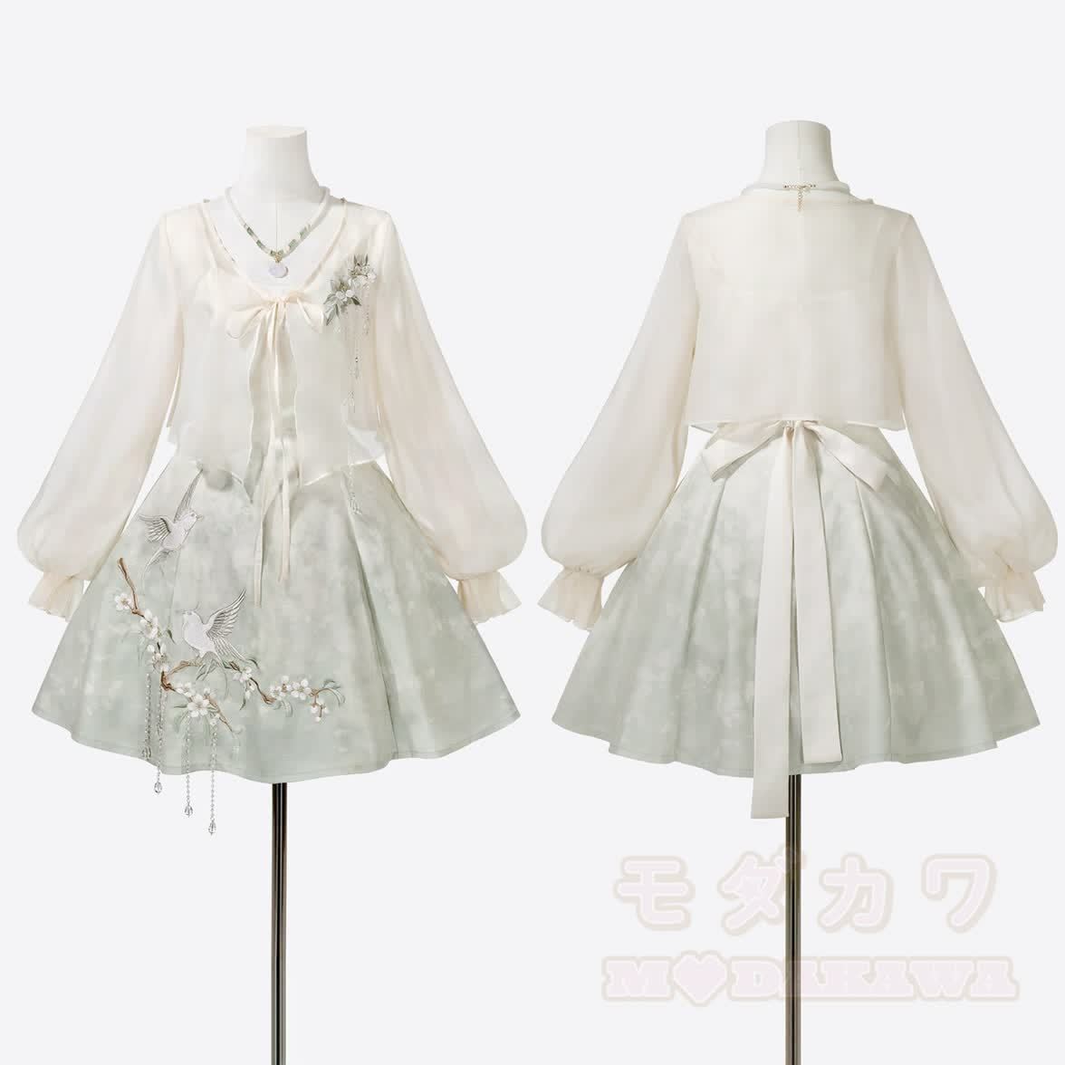 Transparenter Cardigan, besticktes Trägerkleid mit Vogelmotiv, passendes Outfit - image 8