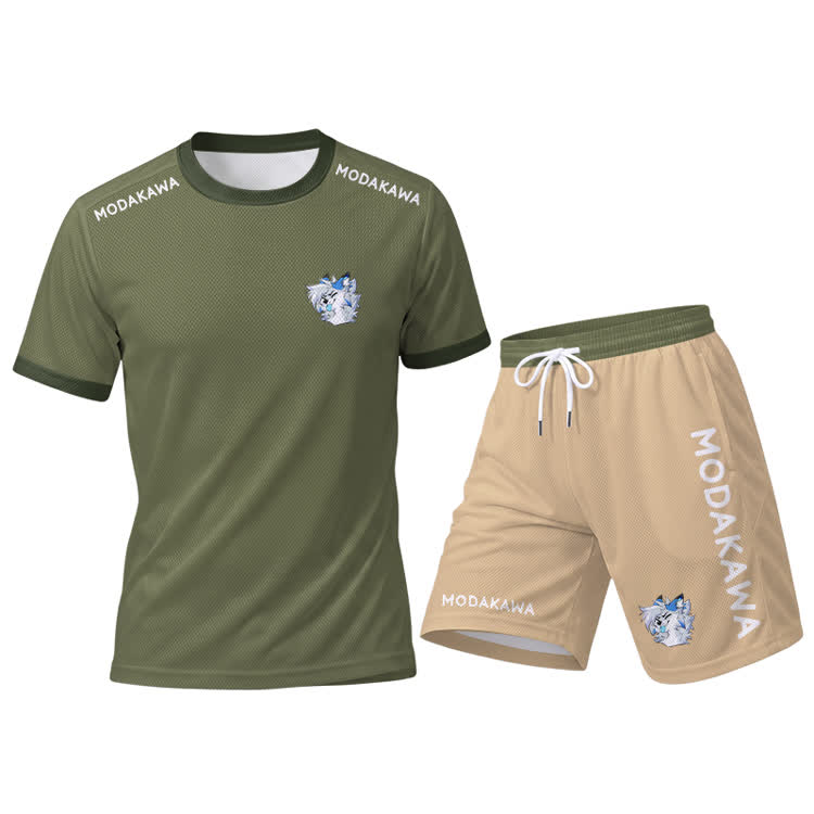 MODAKAWA X Space Wink Barker Graphic Herren-Sport-T-Shirt, Shorts mit Kordelzug und passendem Outfit - Green Set【Green Top+Khaki Shorts】 - 5XL - image 14