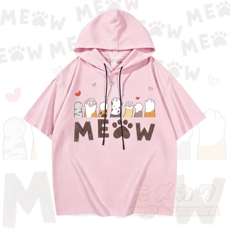 MODAKAWA Kurzarm-Hoodie mit niedlichem Katzenmotiv - Rosa - 3XL - image 4