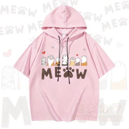MODAKAWA Kurzarm-Hoodie mit niedlichem Katzenmotiv - Rosa - 3XL - image 4