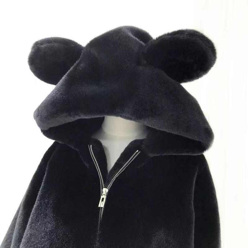 Niedliche Fleecejacke mit Kapuze und Teddybärohren - Schwarz - 2XL - image 10