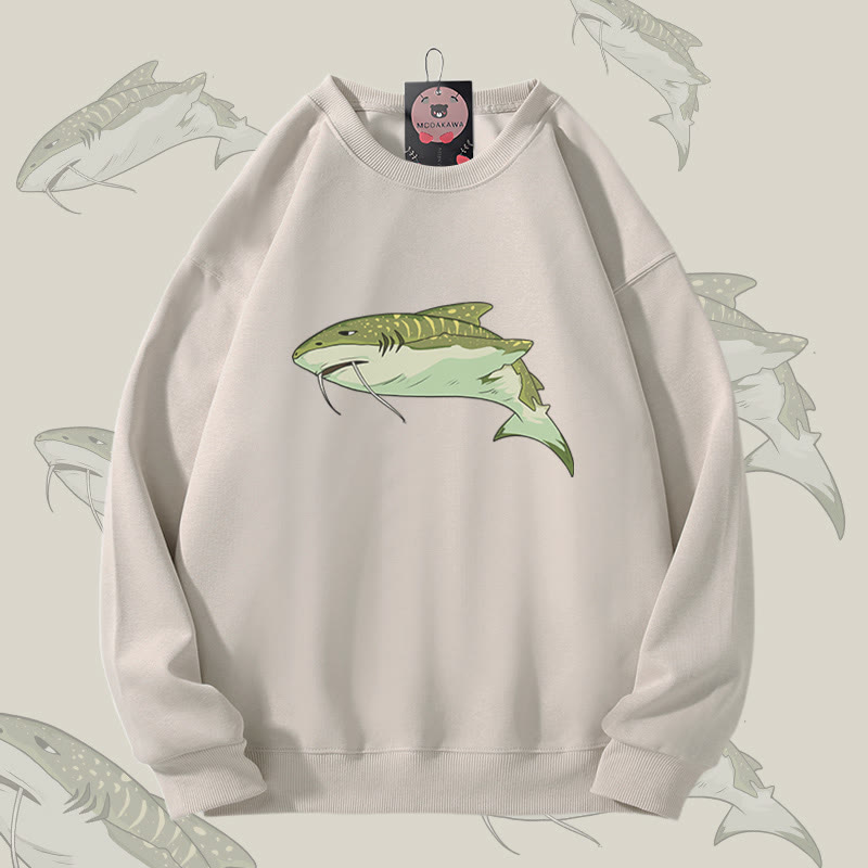 MODAKAWA Unisex-Sweatshirt mit Schnurrbart-Hai-Motiv - Light Beige - 5XL - image 2