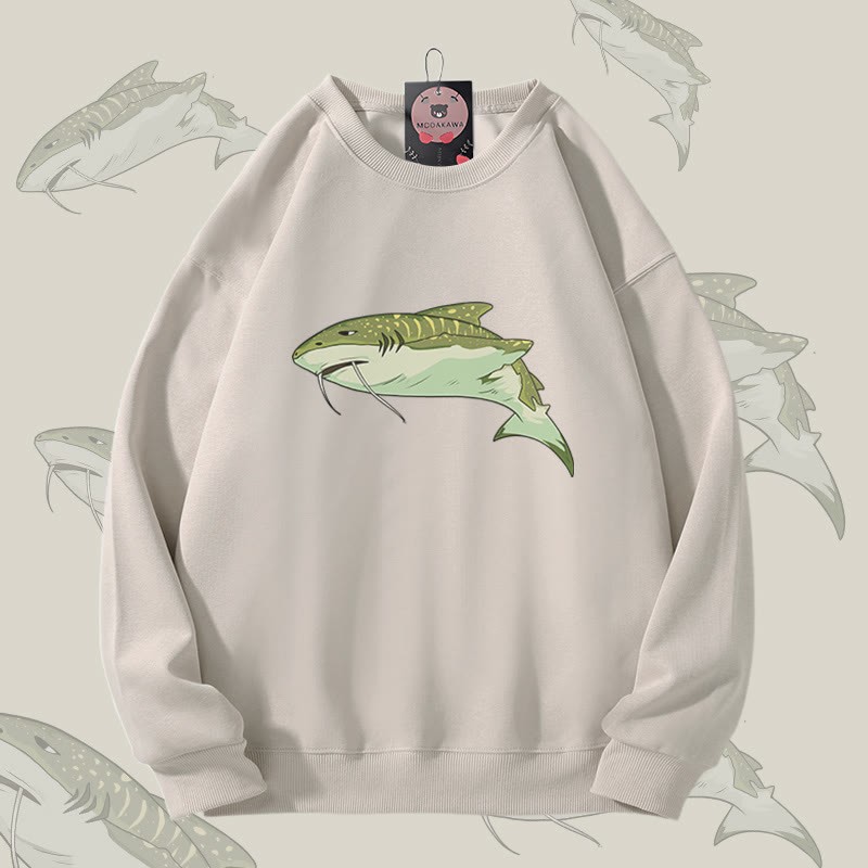 MODAKAWA Unisex-Sweatshirt mit Schnurrbart-Hai-Motiv - Light Beige - 5XL - image 2