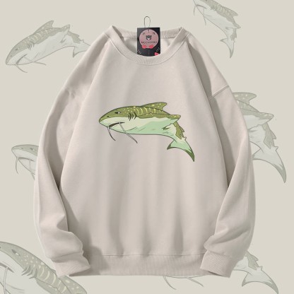 MODAKAWA Unisex-Sweatshirt mit Schnurrbart-Hai-Motiv - Light Beige - 5XL - image 2