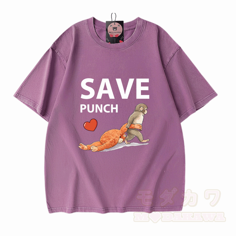 SAVE PUNCH Monkey Graphic Modakawa Unisex Vintage Washed T-Shirt - Lila - 5XL - image 4