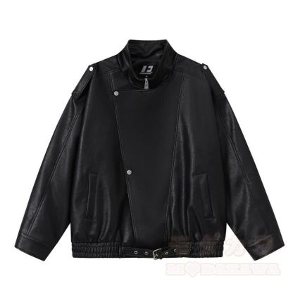 Vintage-Jacke aus Kunstleder mit asymmetrischem Revers, Reißverschluss und lockerem Schnitt - Schwarz - 2XL - image 8