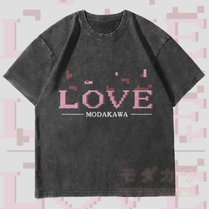 MODAKAWA LOVE Buchstabengrafik Unisex Vintage Washed T-Shirt - Schwarz - 4XL - image 4