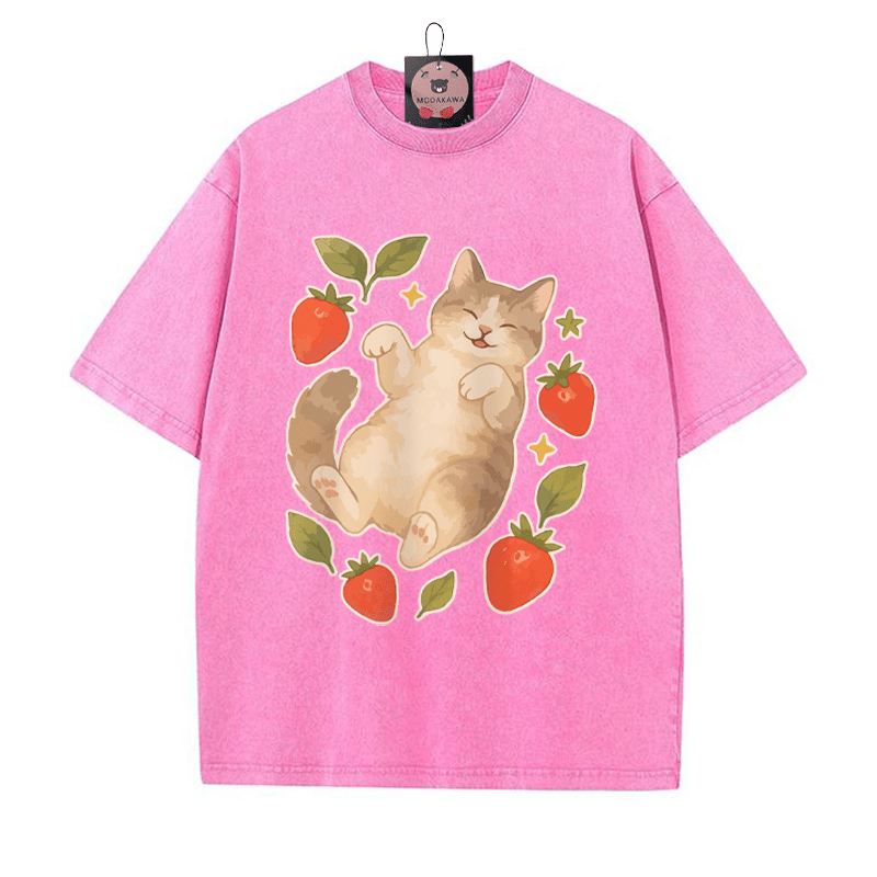 T-Shirt mit verwaschenem Vintage-Print „Kitty“ - Rosenrot - 5XL - image 5
