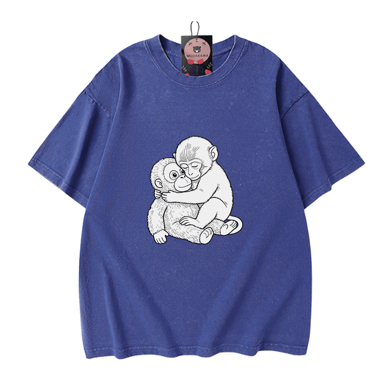 Modakawa Vintage T-Shirt mit Affenmotiv, gewaschen aus 100 % Baumwolle - Blue - 5XL - image 4