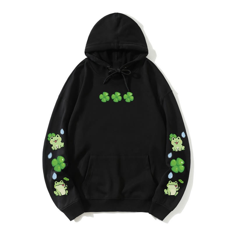 Lockerer Hoodie mit schrulligem Frosch-Motiv - Black - 5XL - image 5