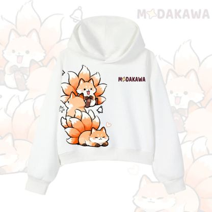 MODAKAWA Cropped Cotton Hoodie mit niedlichem Fuchs-Motiv - White - 3XL - image 6