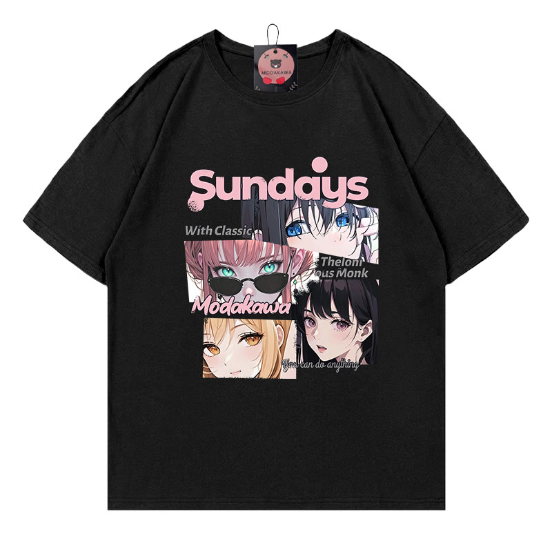 SONNTAGS Anime-Charakter-Buchstabendruck 100% Baumwolle Modakawa T-Shirt - image 1